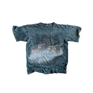 Vintage The Mountain Wolf Pack T-Shirt Size M Blue Tie Dye Wildlife Nature Snow